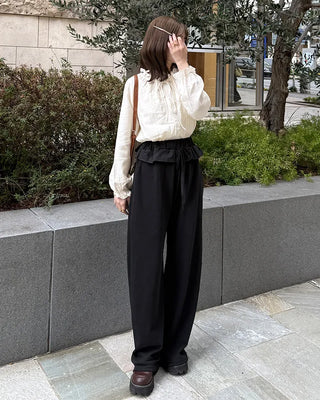 Frill neck ribbon strap blouse
