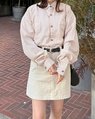 Belted Cotton Simple Mini Skirt