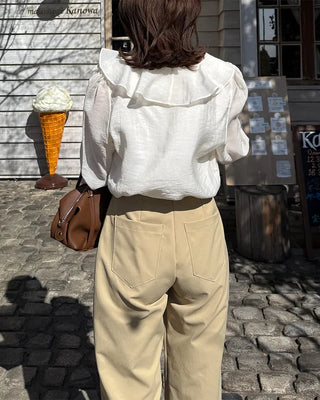 Strap V-neck shirred blouse