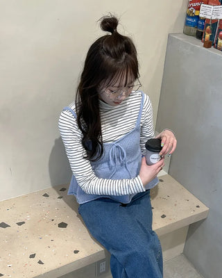 Basic striped turtleneck T-shirt