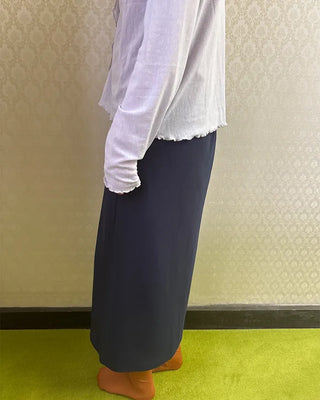 Elastic waist ribbed long skirt