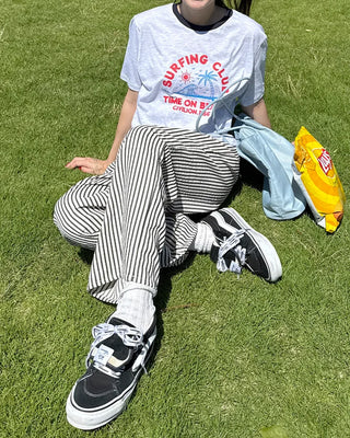 Simple striped banding pants