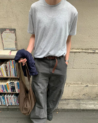 Simple layered crew neck short-sleeve T-shirt