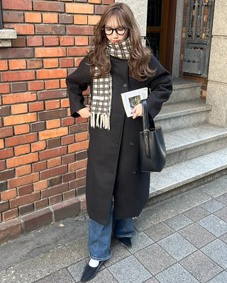 Big check fringe scarf