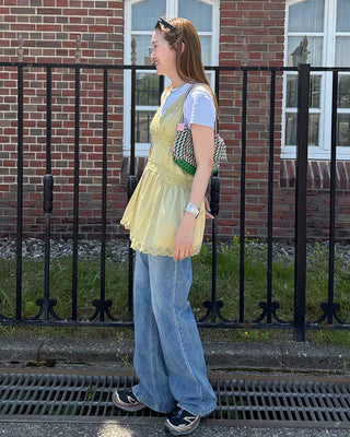 Washed straight denim pants