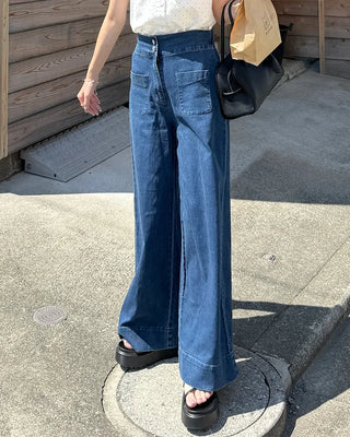 Pocket Two-Button Wide Denim Pants