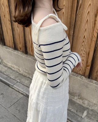 Striped off-shoulder knit