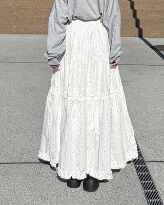 Frilled polka dot long skirt