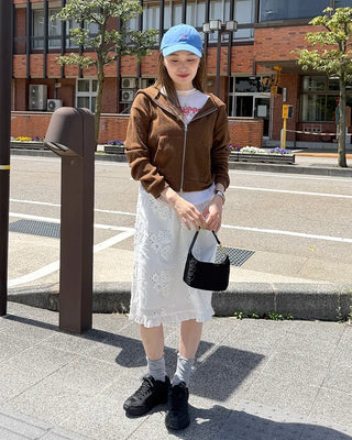 Rib-knit semi-cropped double-zip hoodie