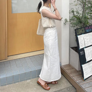 Cotton straight long skirt