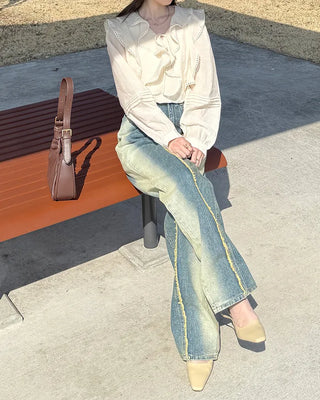 Frilled ribbon blouse