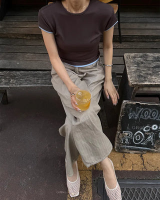 Belted summer wide-leg pants