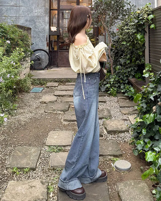 Striped detail denim pants