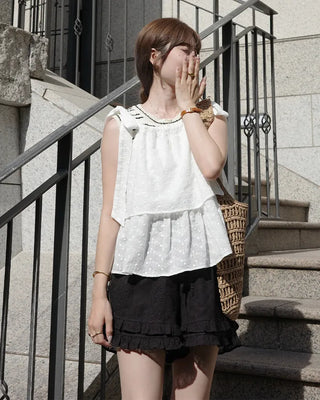 (ORIGINAL) Eyelet Tiered Ribbon Sleeveless Dress