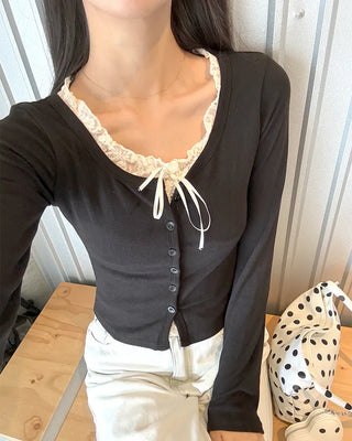 Lace Ribbon Layered Cardigan