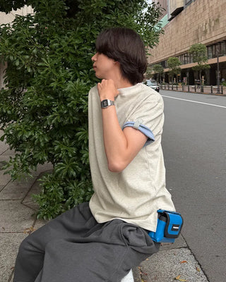 (Unisex) Roll-up Point Bi-color Short-Sleeve T-Shirt