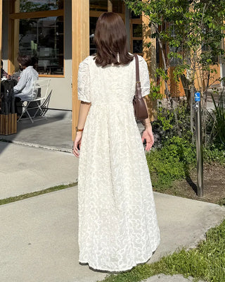 Flower Pattern Puff Long Dress