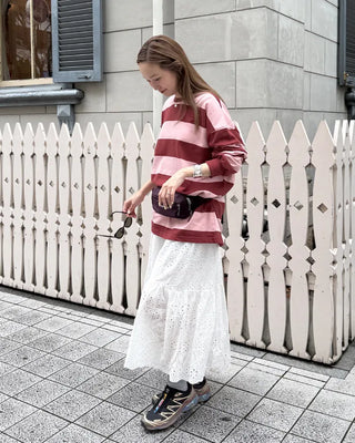 Perforated lace maxi skirt