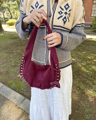 Studded suede shoulder bag