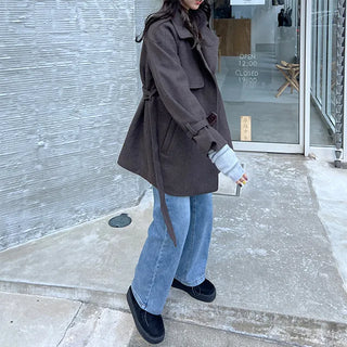 Belted trench short coat