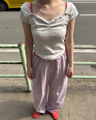 Colorful pintuck wide-leg pants