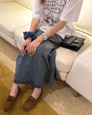 Slit maxi denim skirt