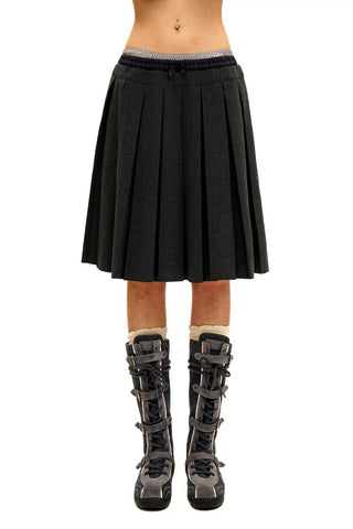 [Moromoro2] Linen Satin Plaid Pleated Skirt