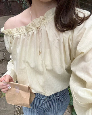 Shirred off-shoulder blouse with frill detail