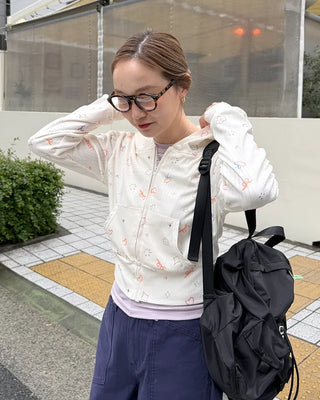 Sketch Pattern Rib Zip-Up Hoodie