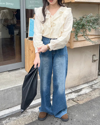 Frilled ribbon blouse
