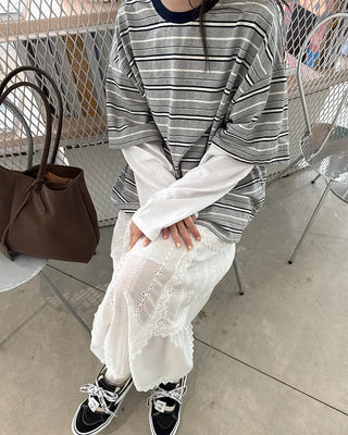 (Unisex) Striped Layered T-Shirt