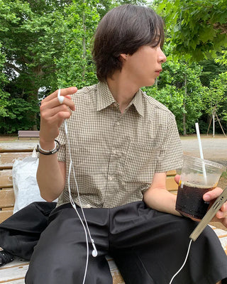 Checked crop-fit short-sleeve shirt