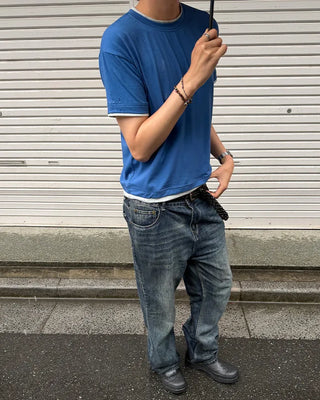 (Unisex) Two-tone Layered Half T-shirt