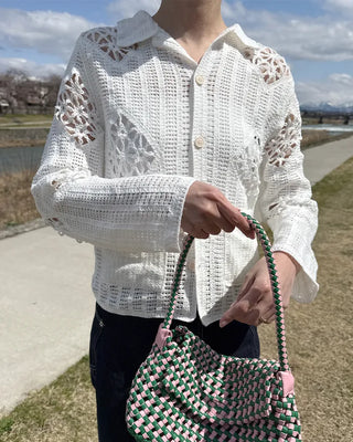 Lace-point color cardigan