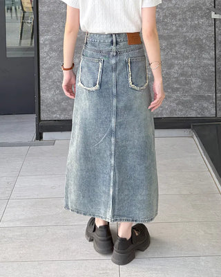 Fringe detail denim skirt
