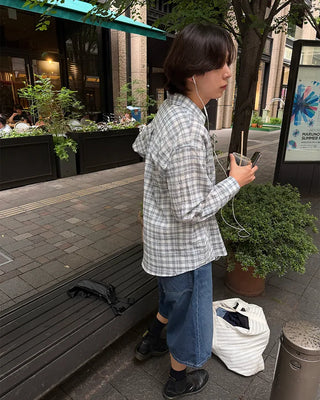 Gingham check point long-sleeved shirt