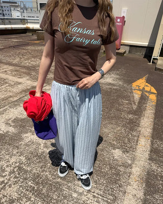 Striped Wide Wrinkle Easy Pants