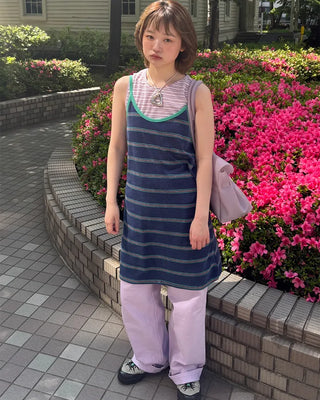 Two-tone striped mini camisole dress