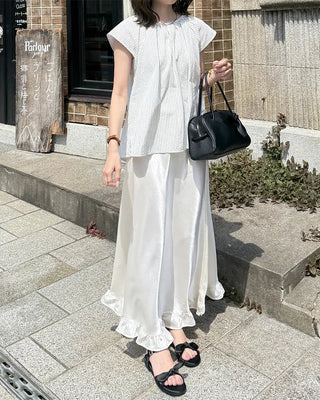 Cap-sleeve striped blouse