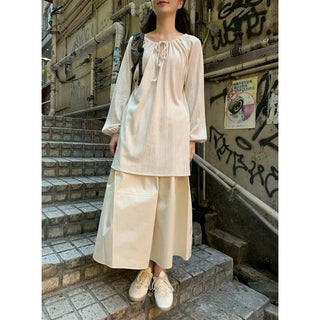 Cotton A-line shirred long skirt