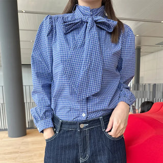 High-neck tie blouse