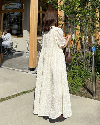 Flower Pattern Puff Long Dress