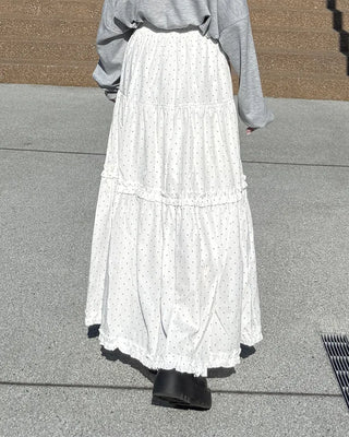 Frilled polka dot long skirt