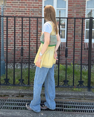 Washed straight denim pants