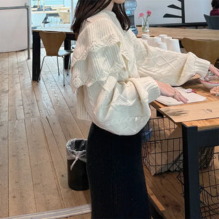 Double ruffle knit cardigan