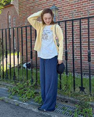 Suede stripe elastic waist pants