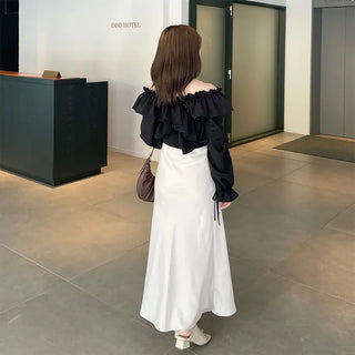 V-neck frill ribbon blouse