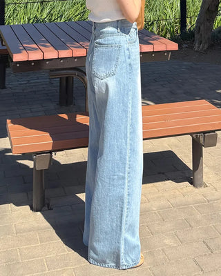 Washed wide denim pants