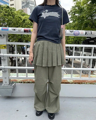 Pleated skirt wide slacks