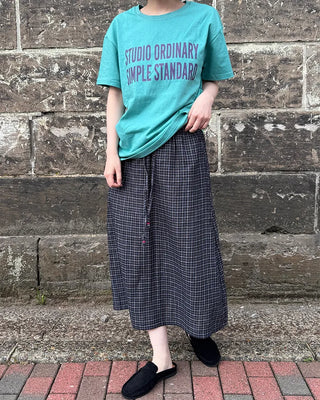 Checkered midi skirt with waist string